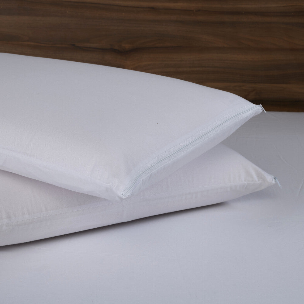 Capa Protetora Impermeável Para Travesseiro 1 Peça 70cm X 50cm 100% Algodão Percal 180 Fios Com Zíper Branco