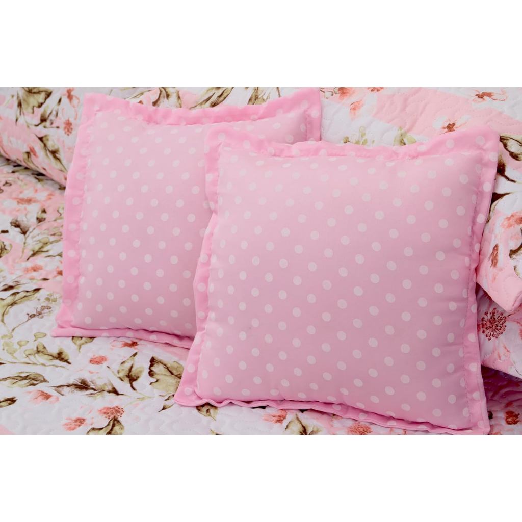 Kit 5 Pçs Cobre Leito Colcha Casal Queen Belize com Babados (Rosa Lírio)