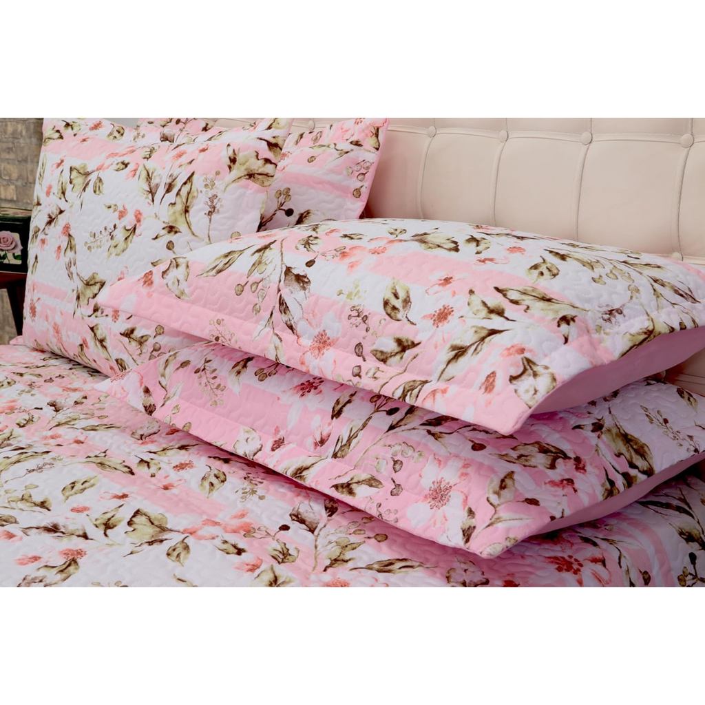 Kit 5 Pçs Cobre Leito Colcha Casal Queen Belize com Babados (Rosa Lírio)