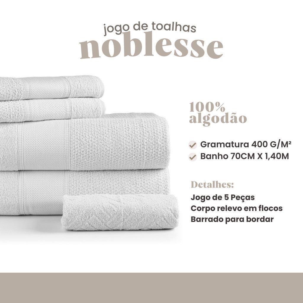 Jogo de Toalha Completo 5 Pçs de Banho, Rosto e Piso Noblesse