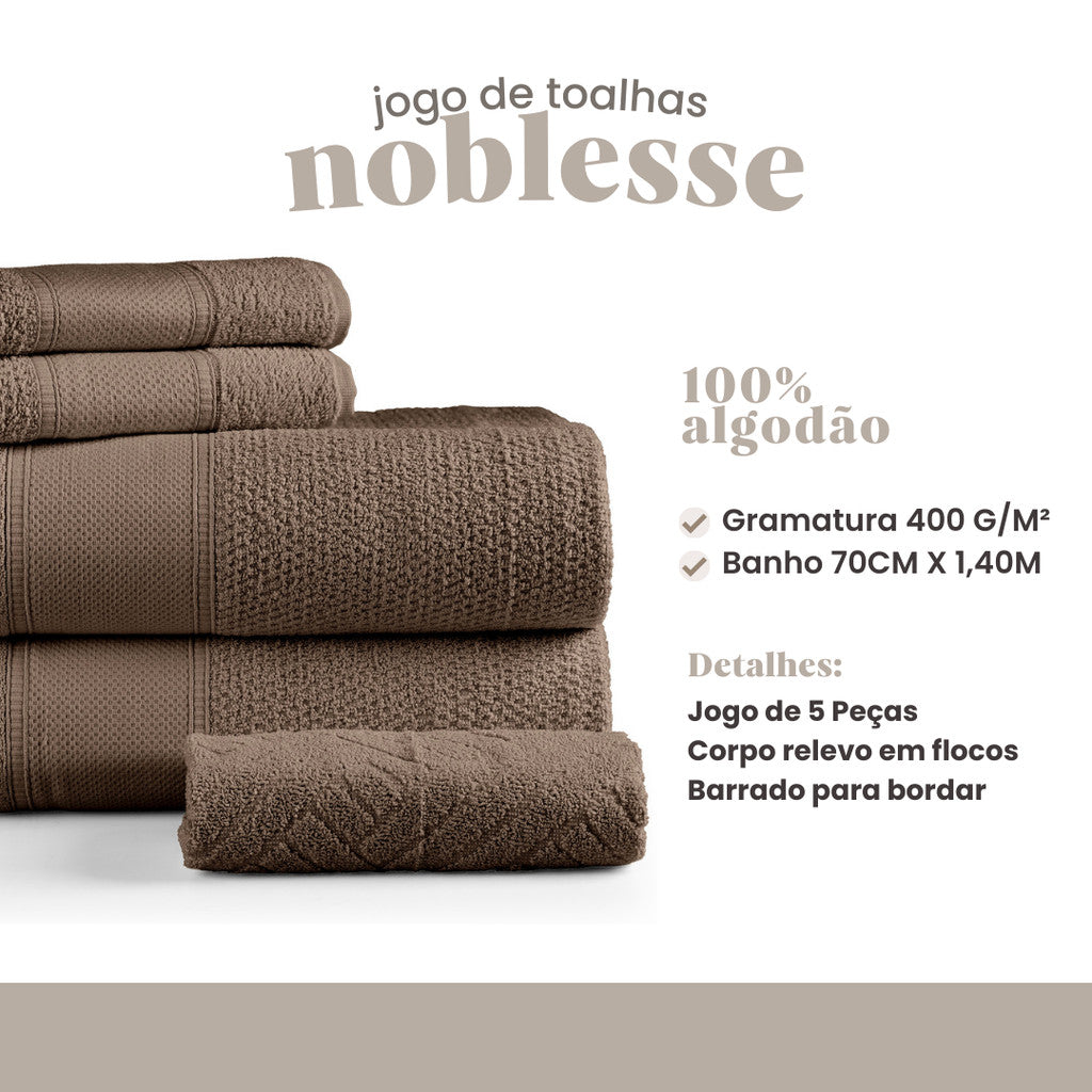 Jogo de Toalha Completo 5 Pçs de Banho, Rosto e Piso Noblesse