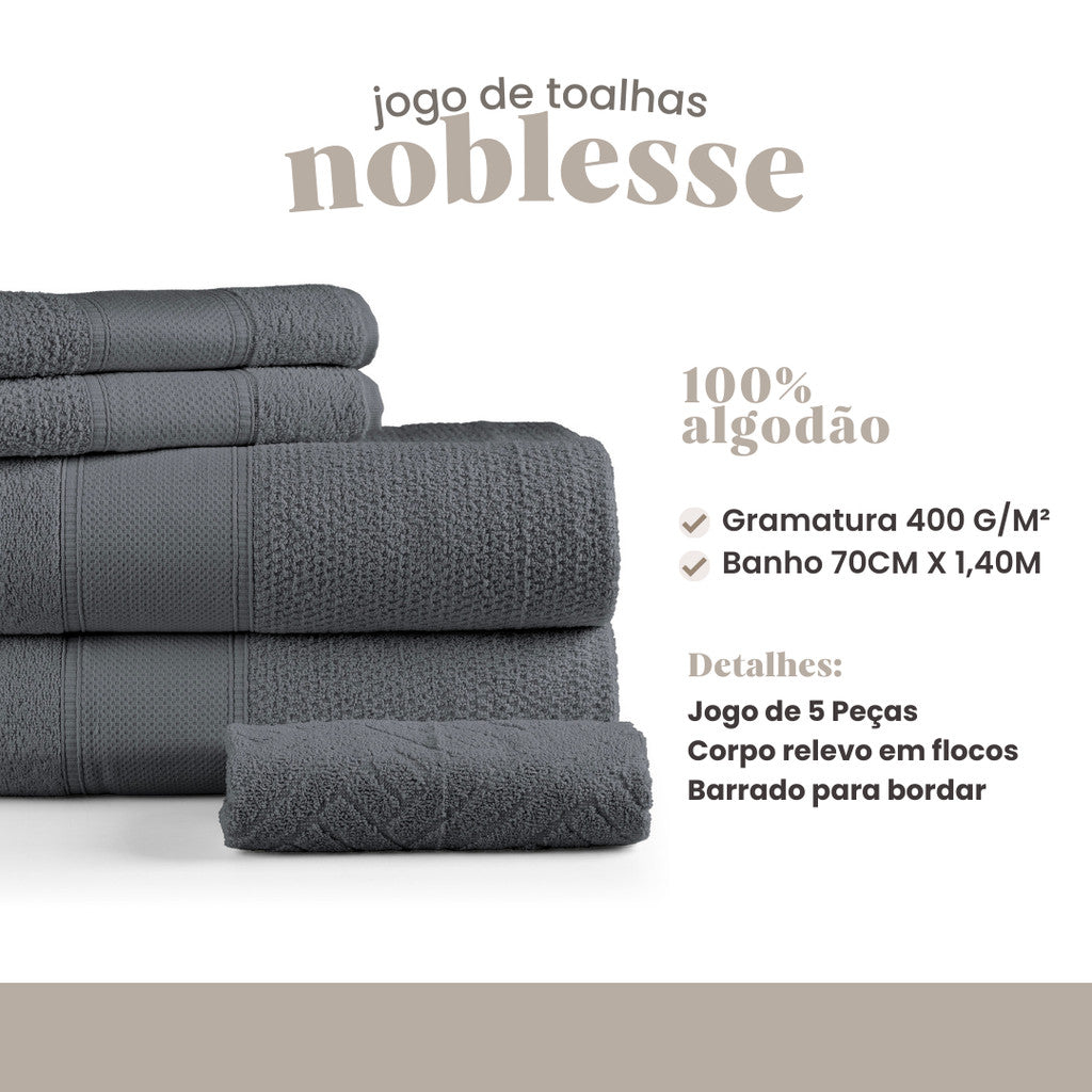 Jogo de Toalha Completo 5 Pçs de Banho, Rosto e Piso Noblesse