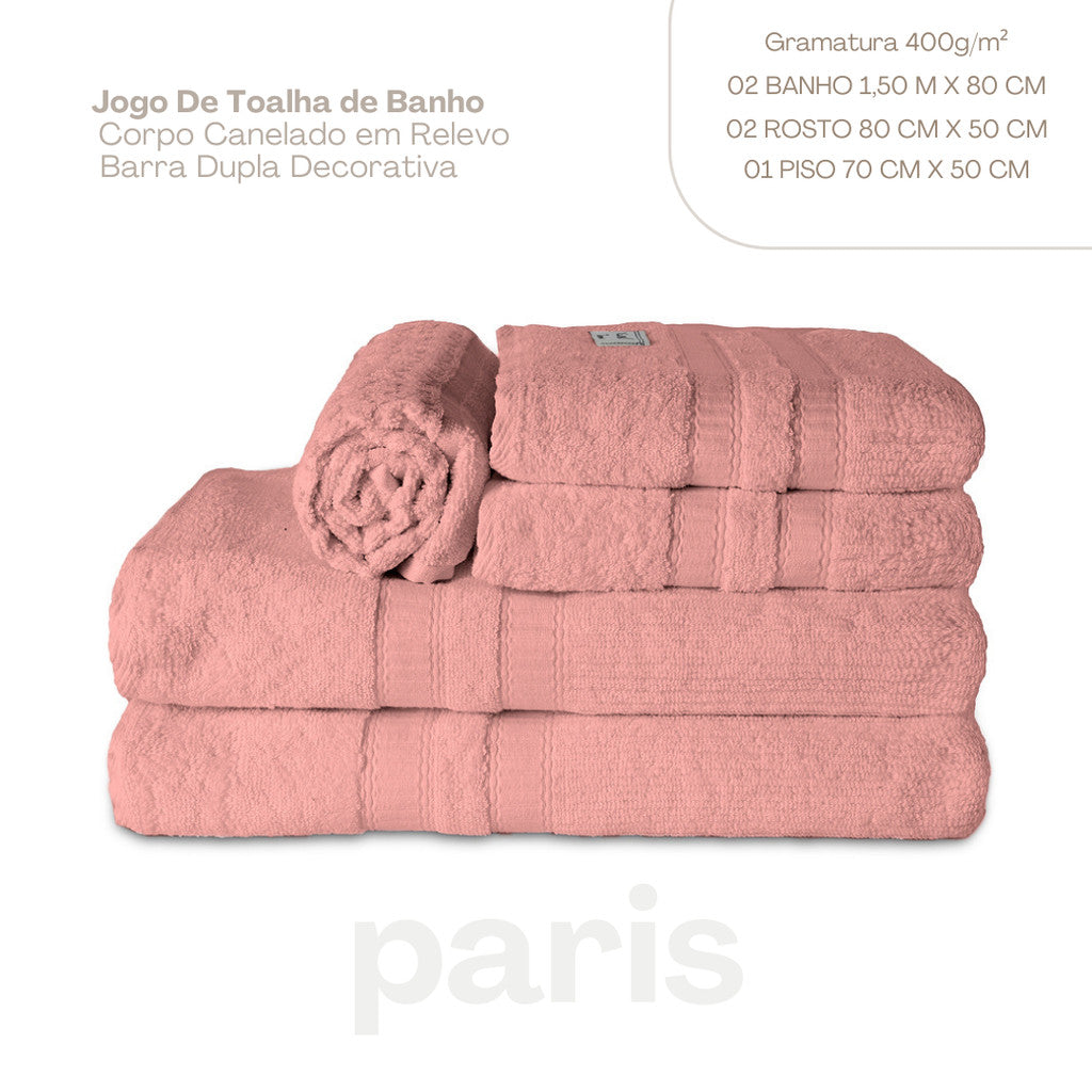 Jogo de Toalha Completo 5 Pçs de Banho, Rosto e Piso Paris Branco