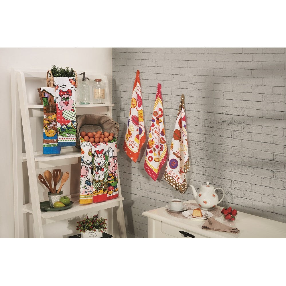 Kit 6 Pçs Pano de Copa Prato para Cozinha Venezaa Estampado