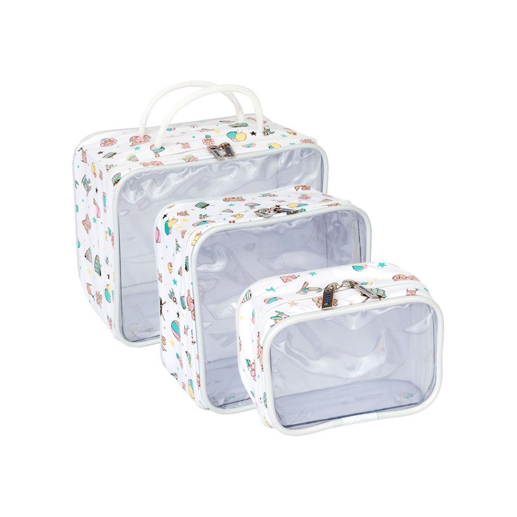 Kit Necessaire Organizador Mala Viagem Maternidade Maquiagem Lisa e Estampada - 3 Peças