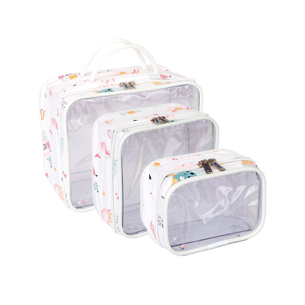 Kit Necessaire Organizador Mala Viagem Maternidade Maquiagem Lisa e Estampada - 3 Peças