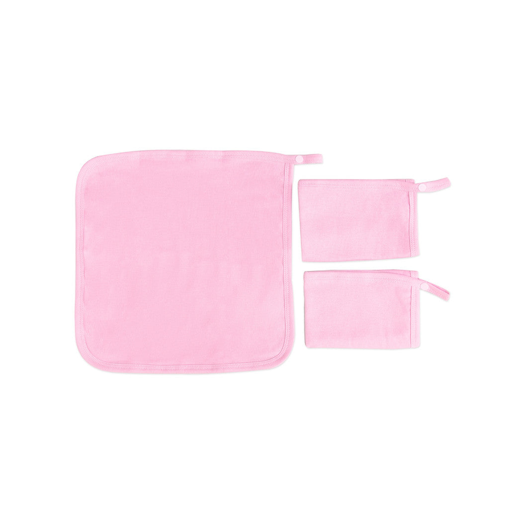 Kit com 3 Paninho de Boca Babete Bebê Malha Liso com Viés e Prendedor de Chupeta 30x30cm