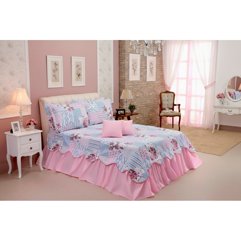 Kit 5 Pçs Cobre Leito Colcha Casal Queen Belize com Babados