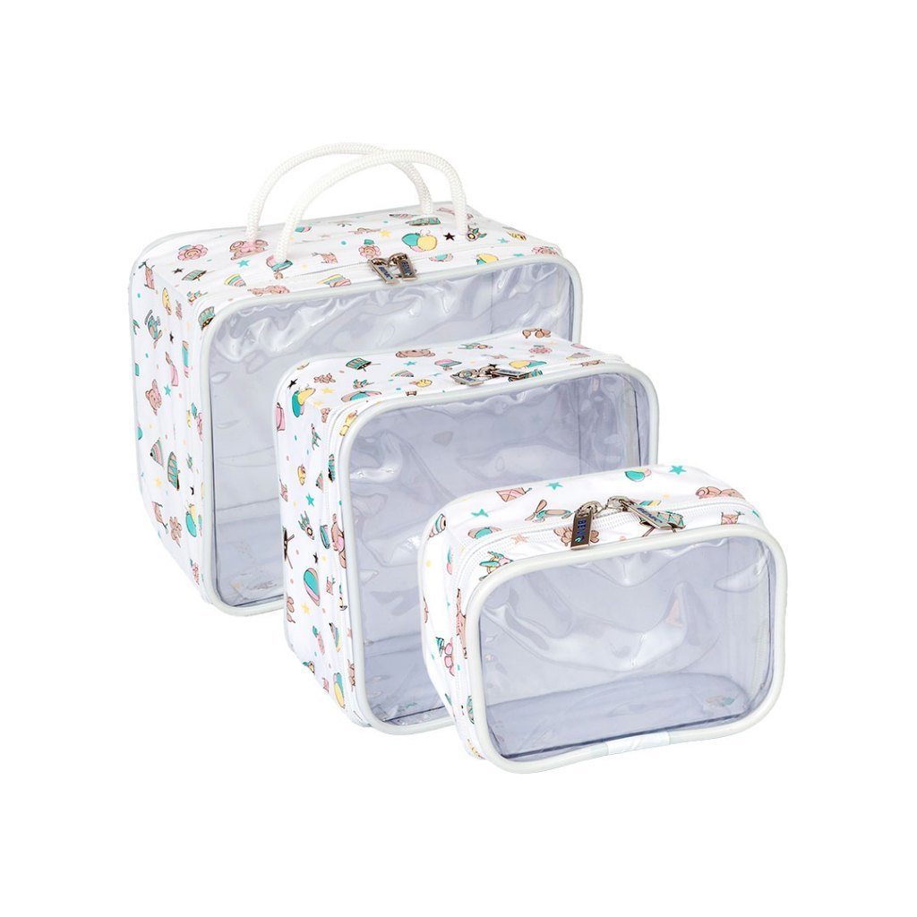 Kit Necessaire Organizador Mala Viagem Maternidade Maquiagem Lisa e Estampada - 3 Peças