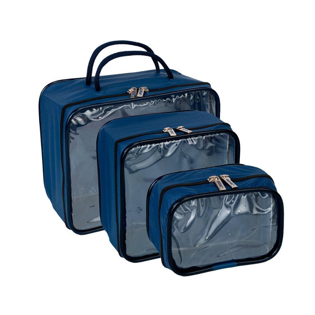 Kit Necessaire Organizador Mala Viagem Maternidade Maquiagem Lisa e Estampada - 3 Peças