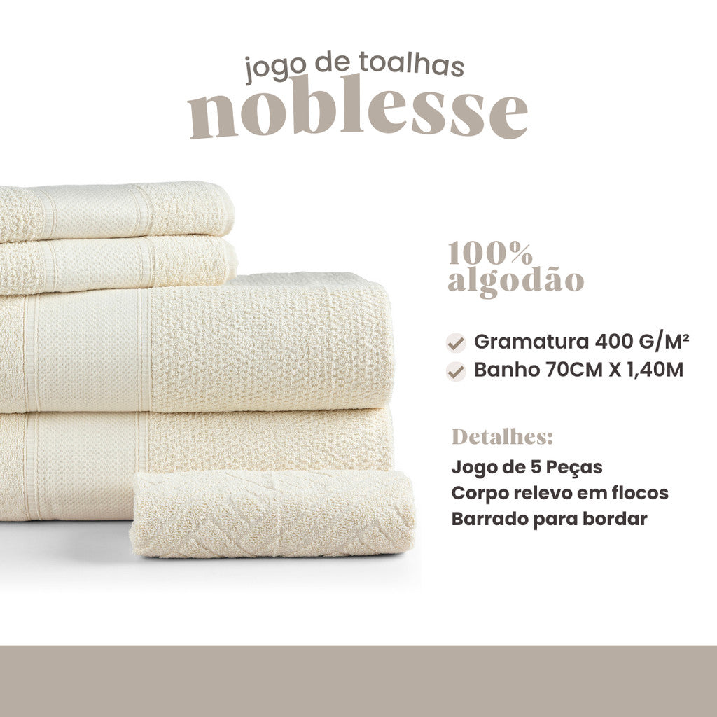 Jogo de Toalha Completo 5 Pçs de Banho, Rosto e Piso Noblesse